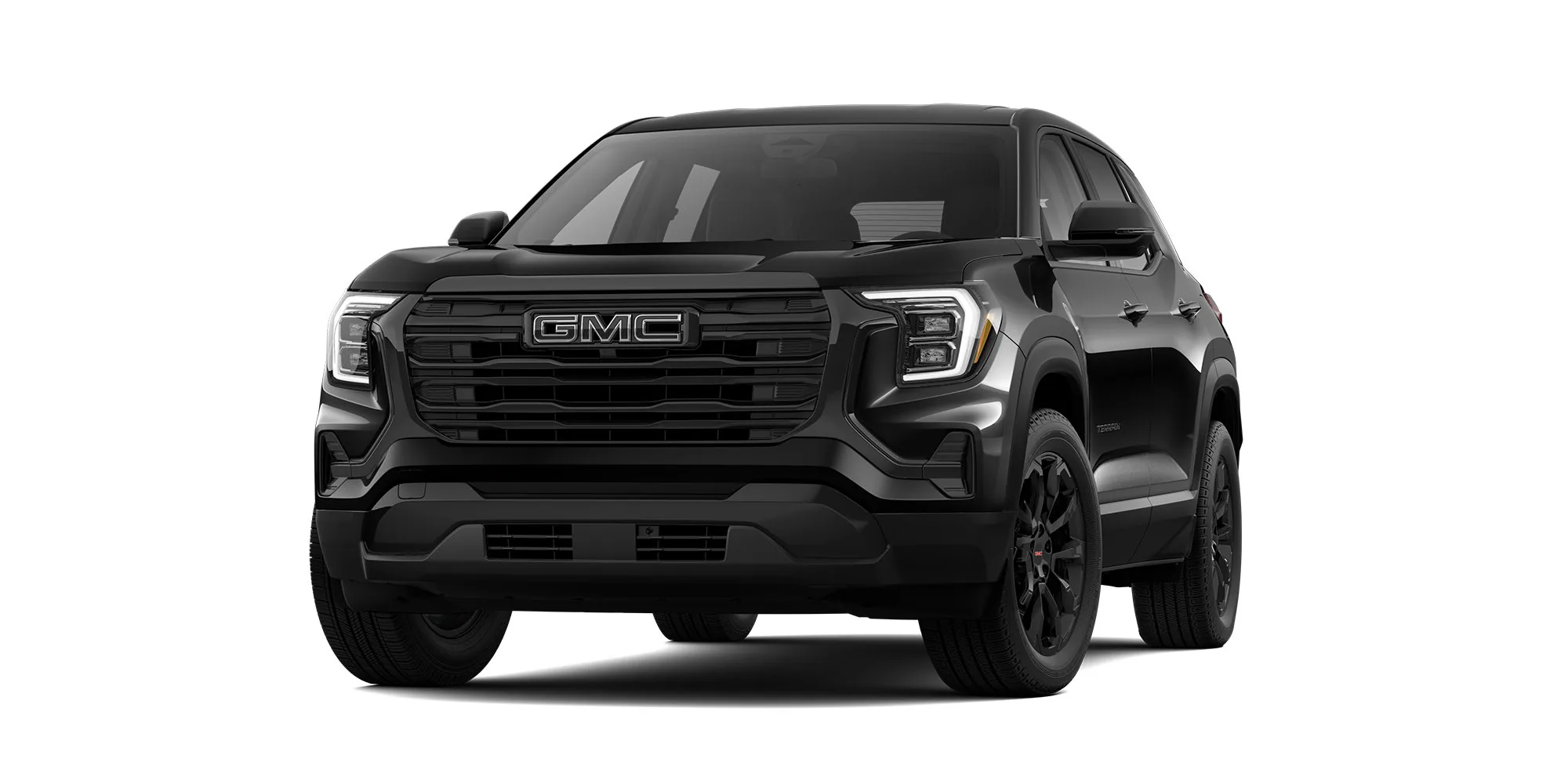 GMC Terrain Black Edition FWD 2026 negra, vista frontal tres cuartos